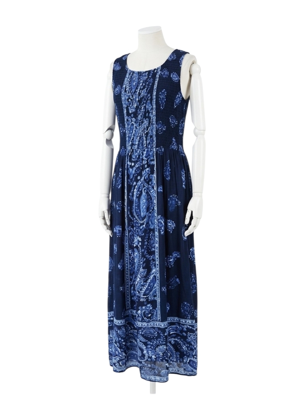 BOHO Kim Rogers Petite PXL Maxi Dress Blue Paisley Smocked Bodice Sleeveless Ray